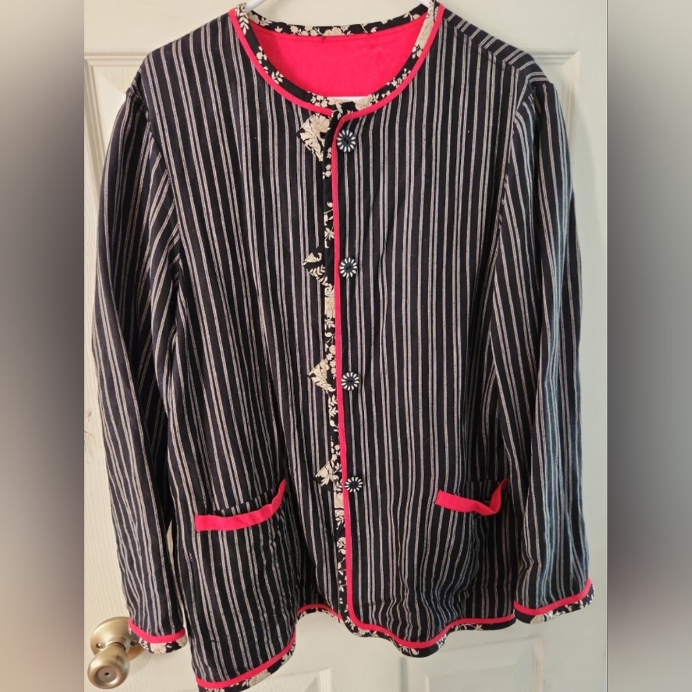Striped Black and Pink Women's Jacket And Skirt